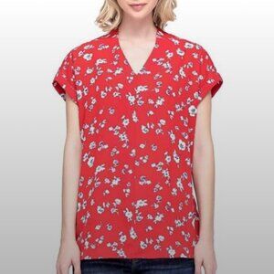 Pleione Women’s M Red White and Blue Floral Short Sleeve Blouse